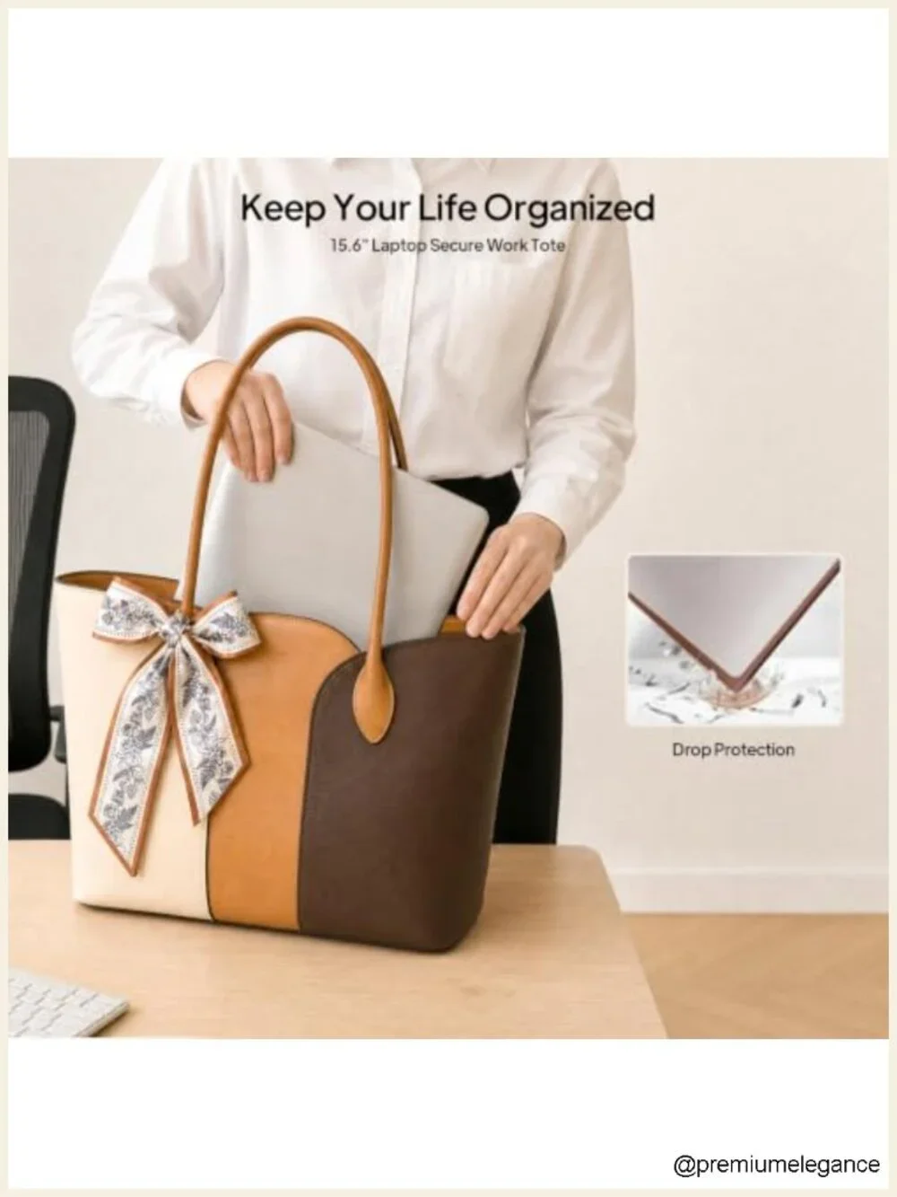 Vegan Leather Laptop Tote Bag for Women, 15.6